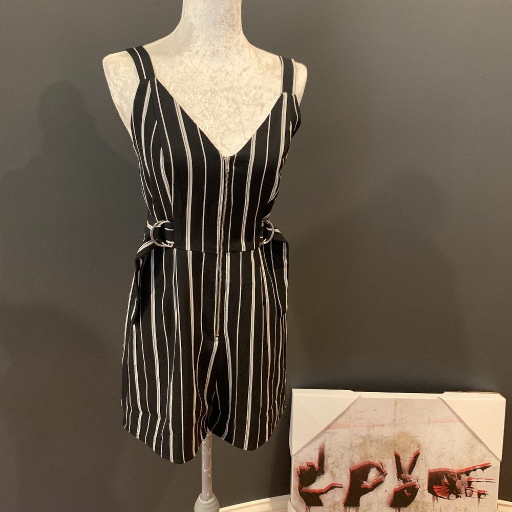 Dance & Marvel Striped Front Zip Romper